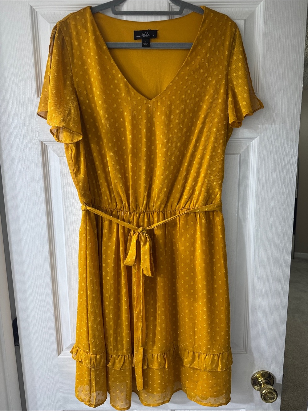 J.Crew Mustard Yellow Asymmetrical Ruffle Tie-Waist Dress